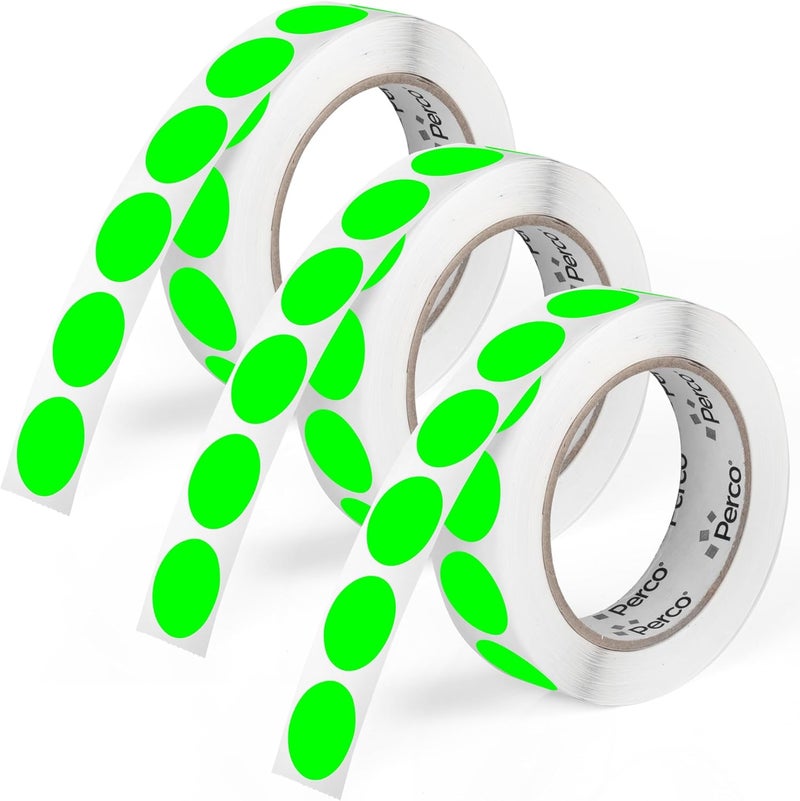 Perco Fluorescent Green 1-Inch Round Circle Dot Sticker Labels - Multi-Roll Pack (3 Rolls, 1,000 Labels Each) - Permanent Adhesive, Vibrant Colors, Strong Hold - Perforated for Easy Use - Made in USA - Image 1